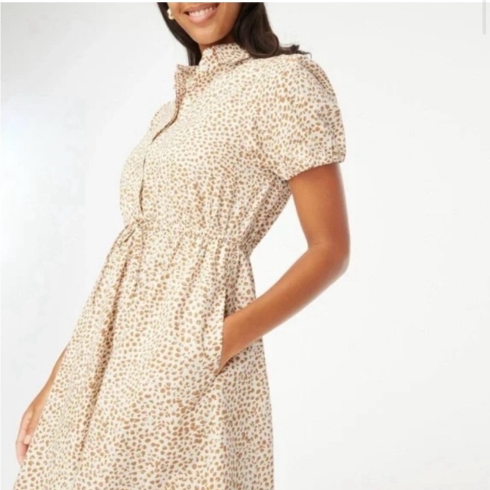 J. Crew Short Sleeve Collared Dress Brown/white Pattern Size 4